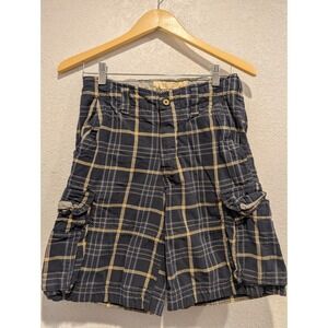 Y2K Abercrombie Plaid Cargo Shorts Casual Outdoor Everyday Blue Tan Size 14 kids
